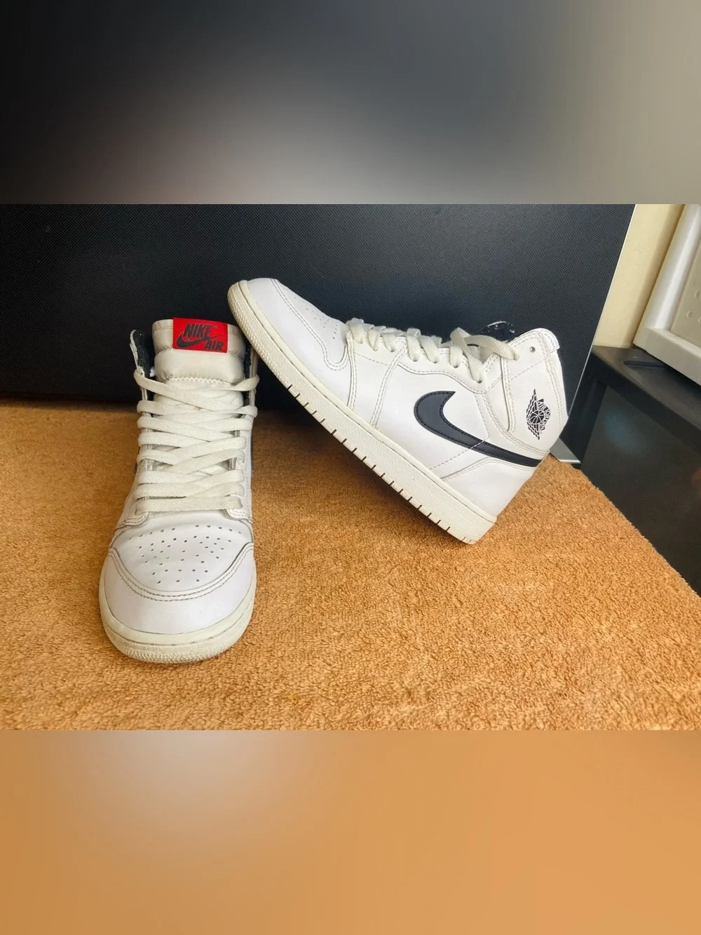 Nike Air Jordan 1 High Top Sneakers - White with Black Swoosh